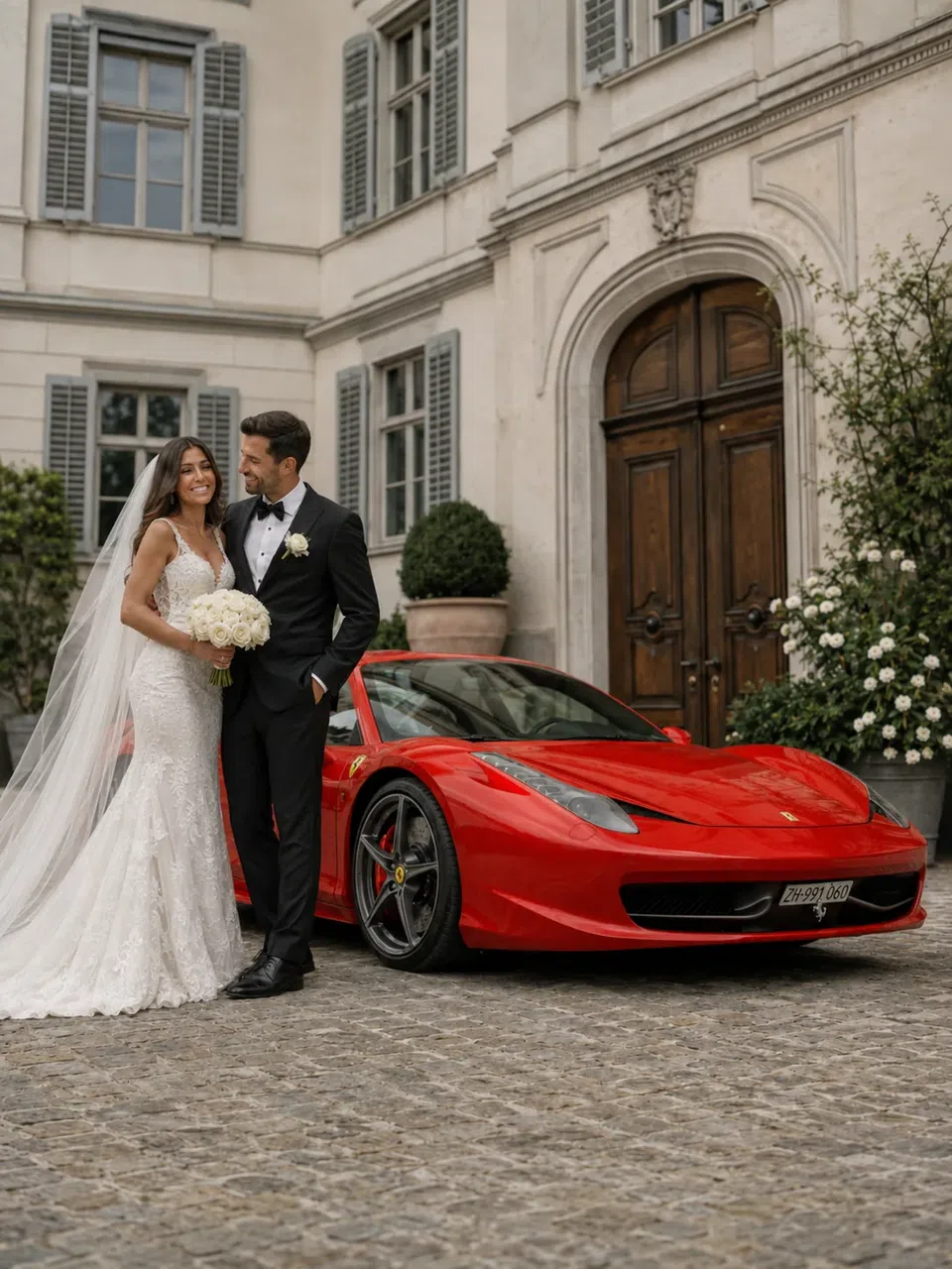 Brautpaar neben dem Ferrari 458 Italia